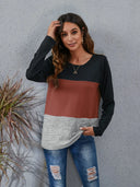 Color Block Round Neck Long Sleeve T-Shirt - V.I.P Digital Presence