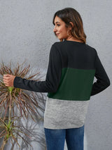 Color Block Round Neck Long Sleeve T-Shirt - V.I.P Digital Presence