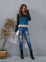 Color Block Round Neck Long Sleeve T-Shirt - V.I.P Digital Presence