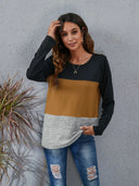 Color Block Round Neck Long Sleeve T-Shirt - V.I.P Digital Presence