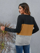 Color Block Round Neck Long Sleeve T-Shirt - V.I.P Digital Presence