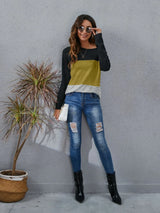 Color Block Round Neck Long Sleeve T-Shirt - V.I.P Digital Presence