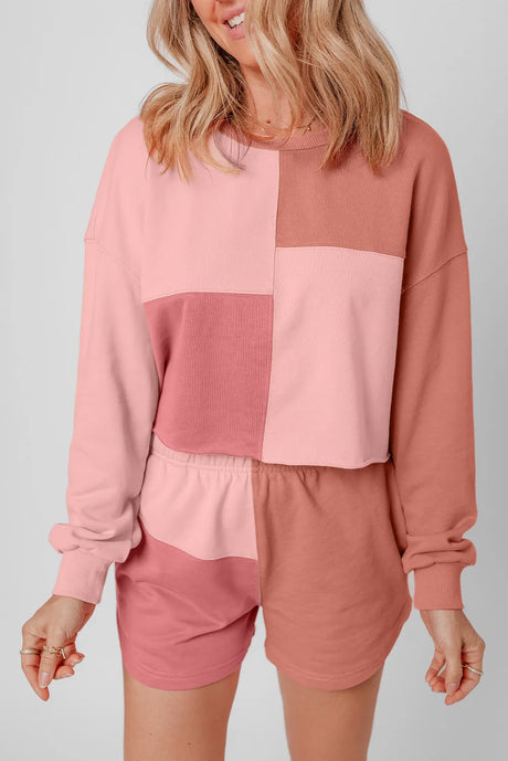 Color Block Round Neck Top and Shorts Set - V.I.P Digital Presence