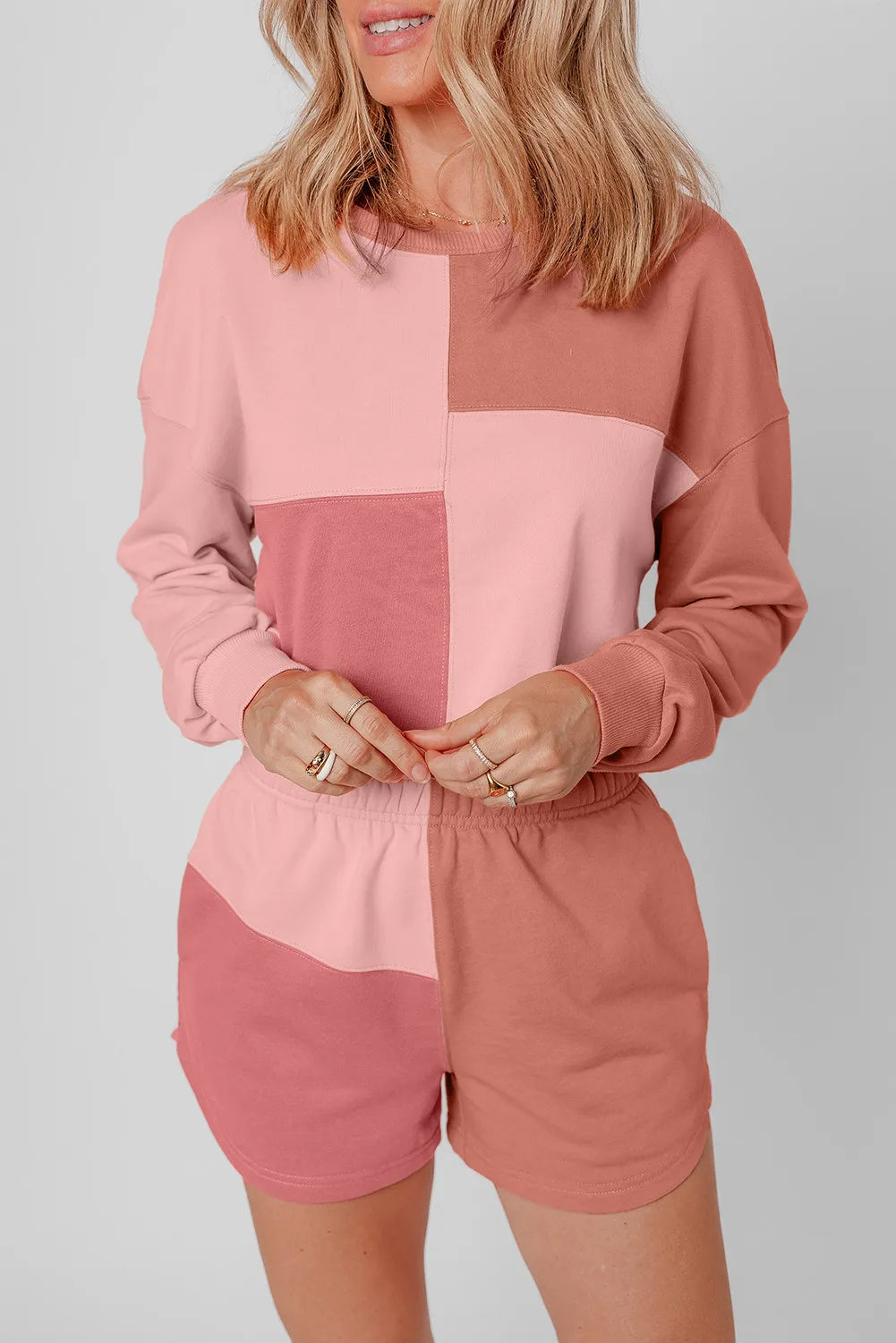 Color Block Round Neck Top and Shorts Set - V.I.P Digital Presence