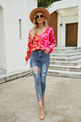 Color blocked leopard print V-neck single breasted cardigan sweater - V.I.P Digital Presence