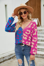 Color blocked leopard print V-neck single breasted cardigan sweater - V.I.P Digital Presence