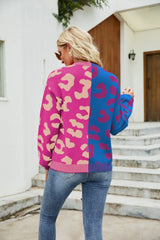 Color blocked leopard print V-neck single breasted cardigan sweater - V.I.P Digital Presence