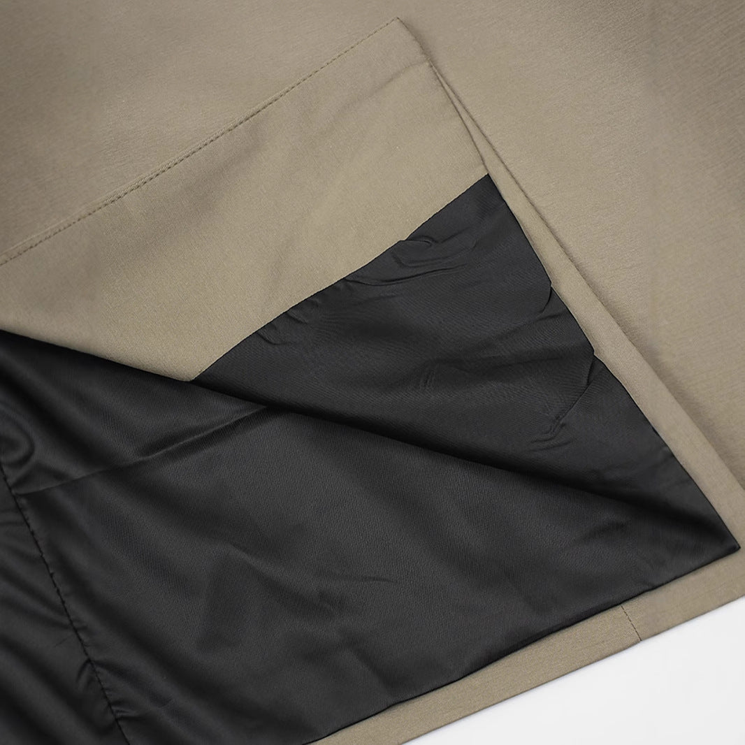 Color blocking patchwork windbreaker women's lace up waist cinched long jacket coat - V.I.P Digital Presence