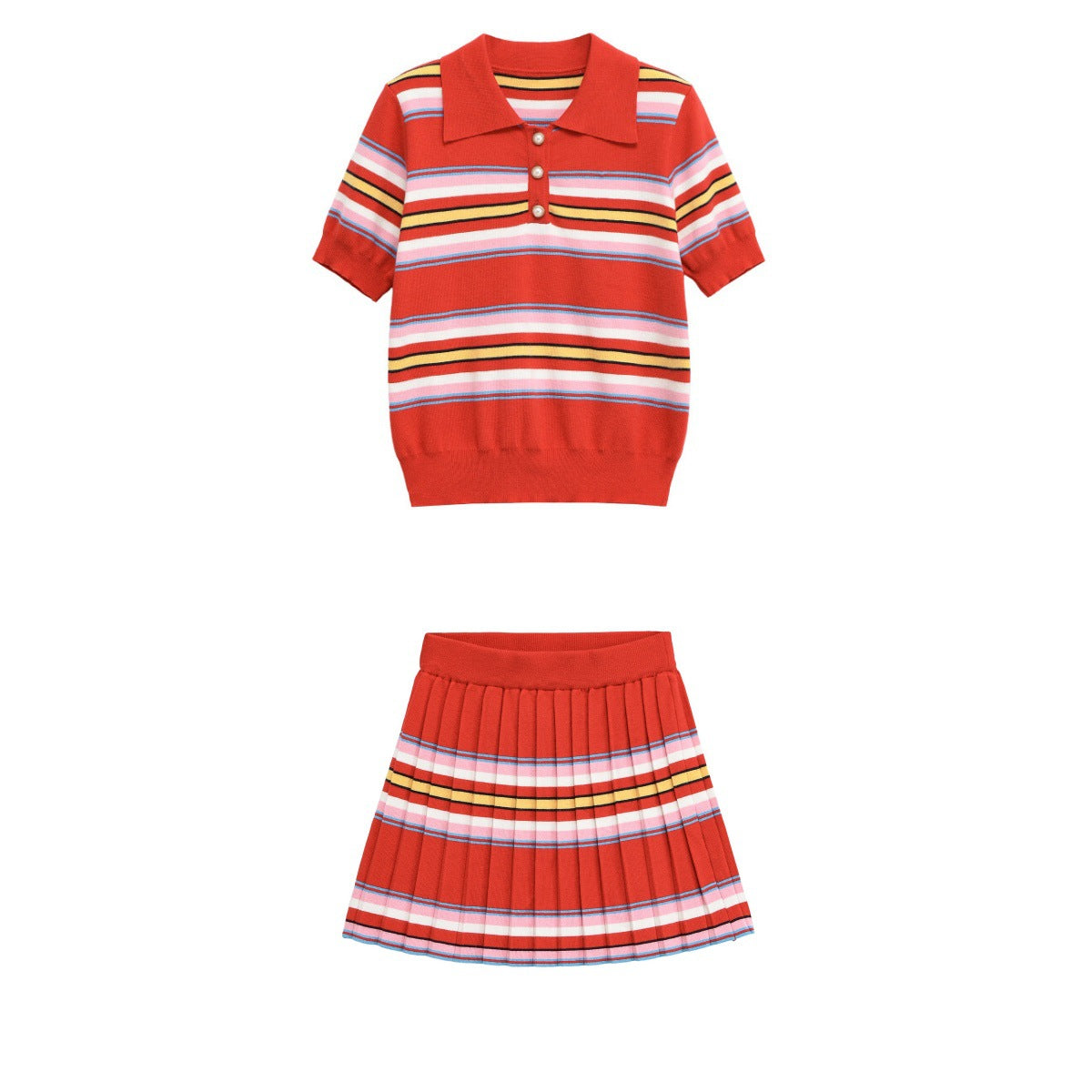 Color blocking striped knit sweater+skirt set for women - V.I.P Digital Presence