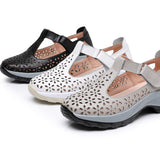 Comfortable flat heeled women's shoes with laser cut holes in the cowhide toe layer sandals with soft low and oversized shoes - V.I.P Digital Presence