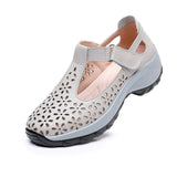 Comfortable flat heeled women's shoes with laser cut holes in the cowhide toe layer sandals with soft low and oversized shoes - V.I.P Digital Presence