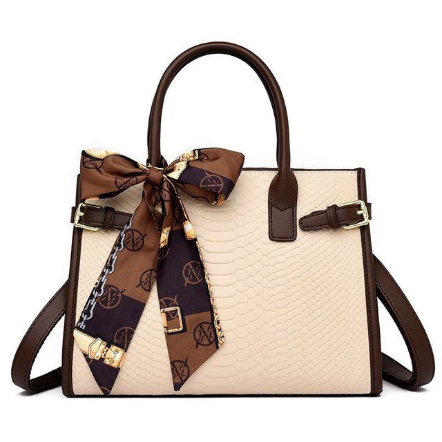 Commuting style women's bag genuine leather embossed snakeskin pattern contrasting color briefcase for women - V.I.P Digital Presence