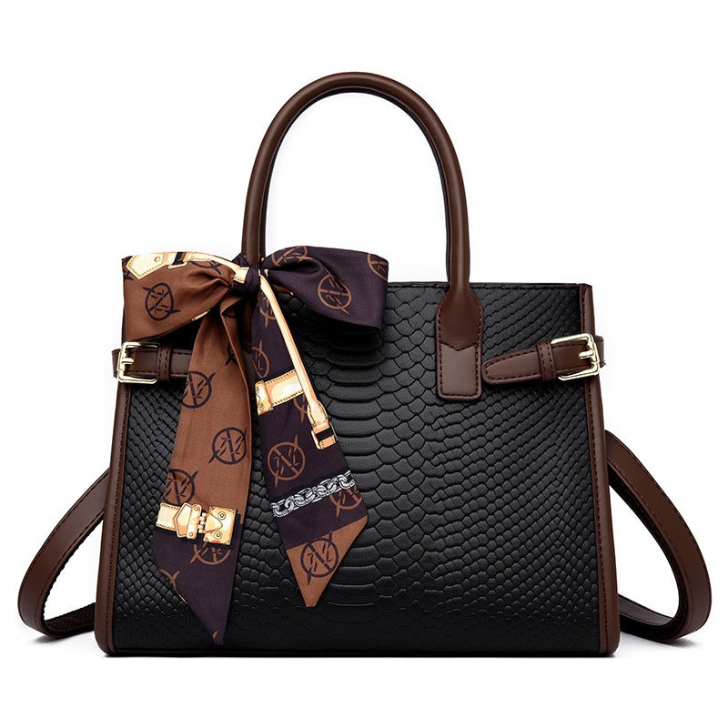 Commuting style women's bag genuine leather embossed snakeskin pattern contrasting color briefcase for women - V.I.P Digital Presence