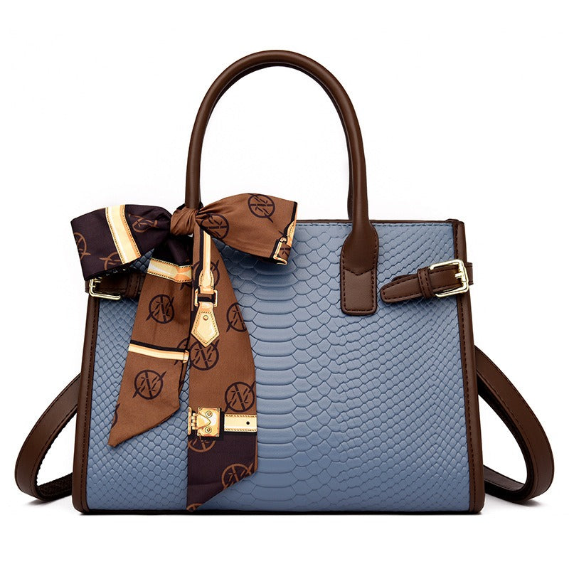 Commuting style women's bag genuine leather embossed snakeskin pattern contrasting color briefcase for women - V.I.P Digital Presence