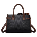 Commuting style women's bag genuine leather embossed snakeskin pattern contrasting color briefcase for women - V.I.P Digital Presence