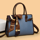 Commuting style women's bag genuine leather embossed snakeskin pattern contrasting color briefcase for women - V.I.P Digital Presence