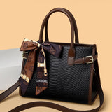 Commuting style women's bag genuine leather embossed snakeskin pattern contrasting color briefcase for women - V.I.P Digital Presence