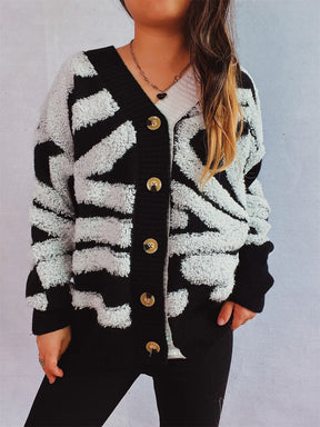 Contrast Button Up Long Sleeve Cardigan - V.I.P Digital Presence