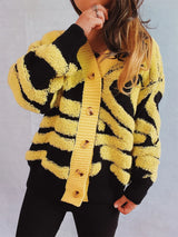 Contrast Button Up Long Sleeve Cardigan - V.I.P Digital Presence