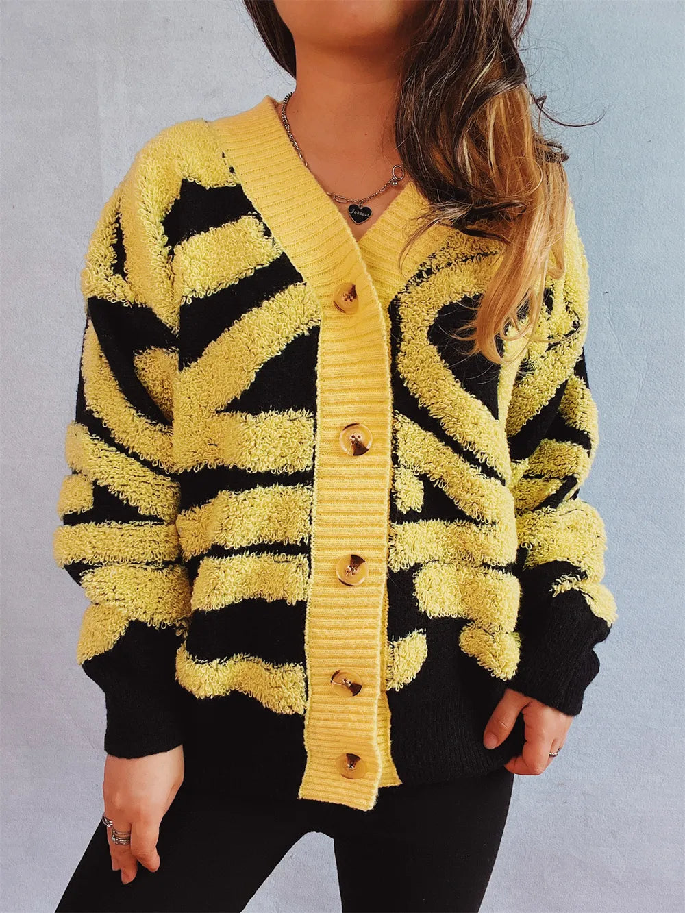 Contrast Button Up Long Sleeve Cardigan - V.I.P Digital Presence