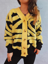 Contrast Button Up Long Sleeve Cardigan - V.I.P Digital Presence