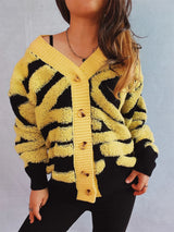 Contrast Button Up Long Sleeve Cardigan - V.I.P Digital Presence