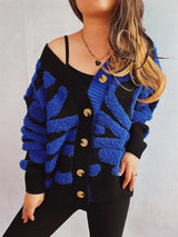 Contrast Button Up Long Sleeve Cardigan - V.I.P Digital Presence