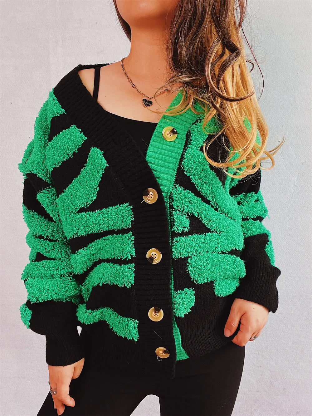 Contrast Button Up Long Sleeve Cardigan - V.I.P Digital Presence