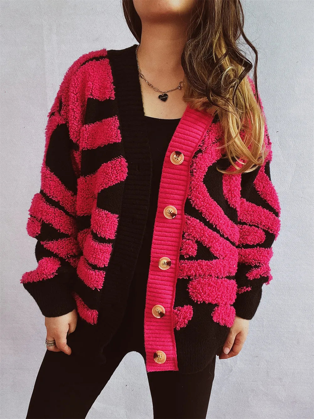 Contrast Button Up Long Sleeve Cardigan - V.I.P Digital Presence