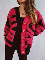 Contrast Button Up Long Sleeve Cardigan - V.I.P Digital Presence