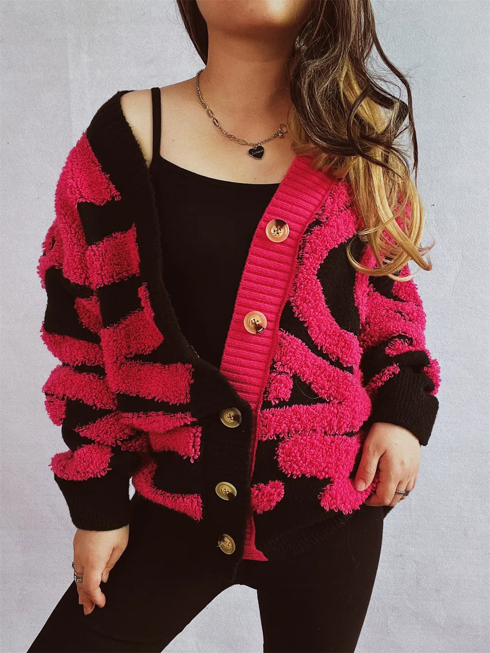 Contrast Button Up Long Sleeve Cardigan - V.I.P Digital Presence