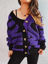 Contrast Button Up Long Sleeve Cardigan - V.I.P Digital Presence