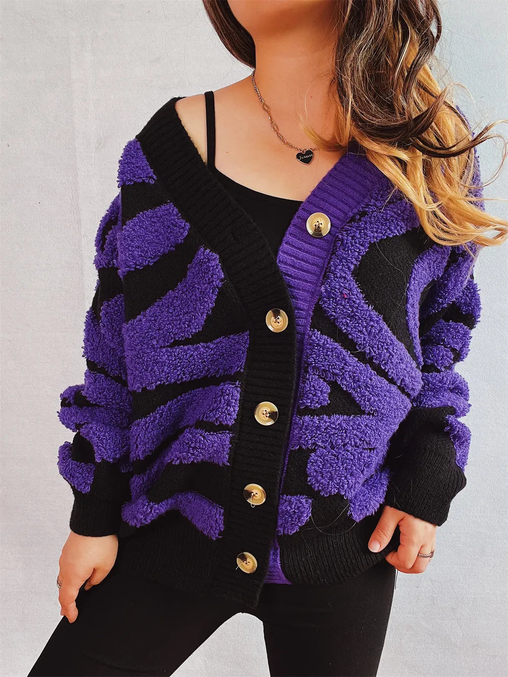 Contrast Button Up Long Sleeve Cardigan - V.I.P Digital Presence