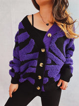 Contrast Button Up Long Sleeve Cardigan - V.I.P Digital Presence