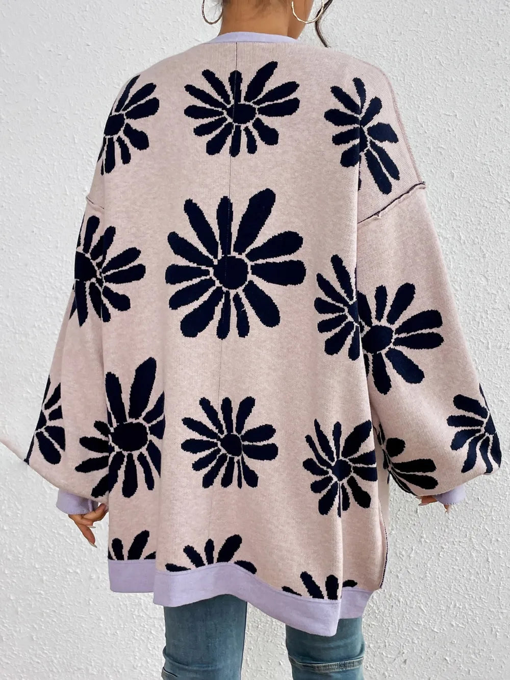 Contrast Dropped Shoulder Long Sleeve Cardigan - V.I.P Digital Presence