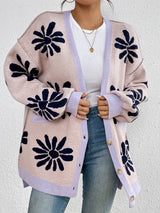 Contrast Dropped Shoulder Long Sleeve Cardigan - V.I.P Digital Presence