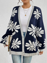 Contrast Dropped Shoulder Long Sleeve Cardigan - V.I.P Digital Presence