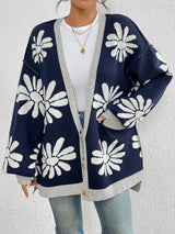 Contrast Dropped Shoulder Long Sleeve Cardigan - V.I.P Digital Presence