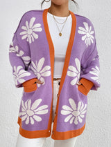 Contrast Dropped Shoulder Long Sleeve Cardigan - V.I.P Digital Presence