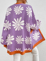 Contrast Dropped Shoulder Long Sleeve Cardigan - V.I.P Digital Presence