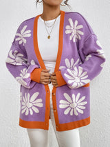 Contrast Dropped Shoulder Long Sleeve Cardigan - V.I.P Digital Presence