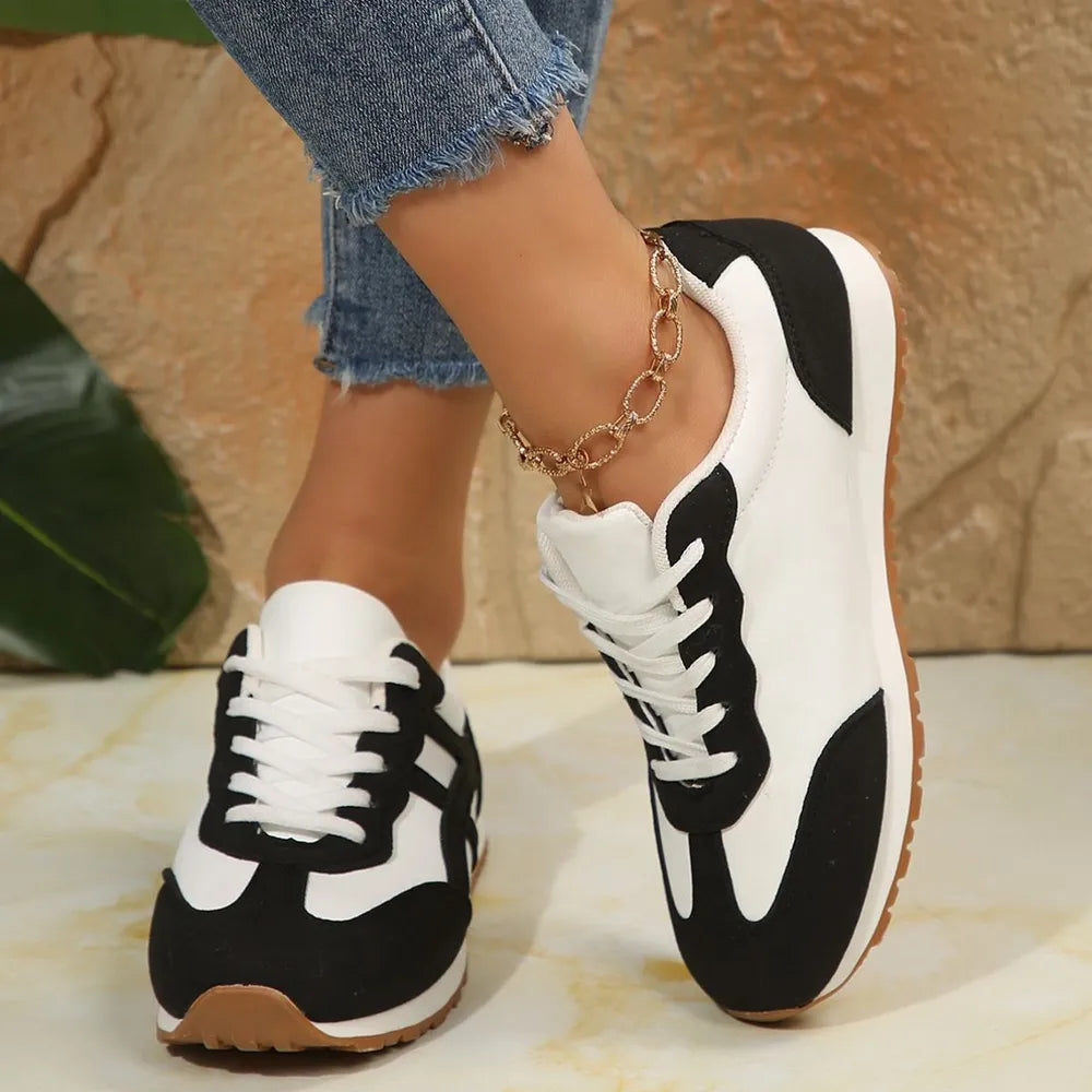 Contrast Lace Up Round Toe Sneakers - V.I.P Digital Presence