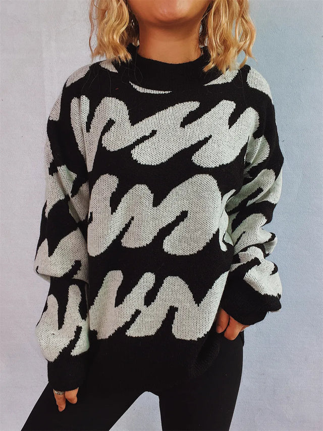 Contrast Round Neck Long Sleeve Sweater - V.I.P Digital Presence