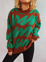 Contrast Round Neck Long Sleeve Sweater - V.I.P Digital Presence