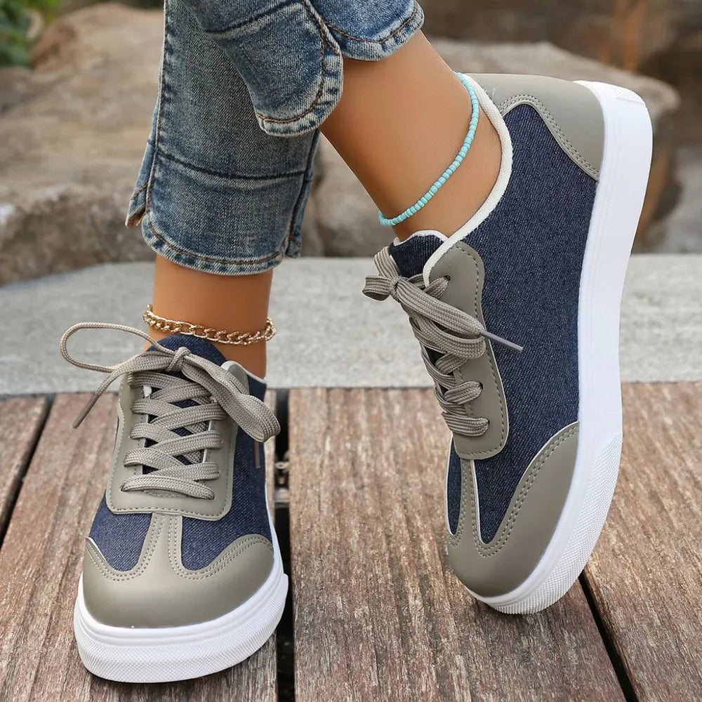 Contrast Round Toe Lace Up Sneakers - V.I.P Digital Presence