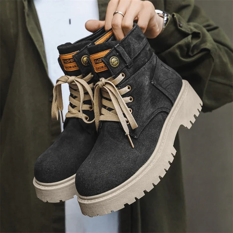 Cowboy boots new autumn thick soled Martin boots fashionable retro washed high top big toe shoes for men - V.I.P Digital Presence