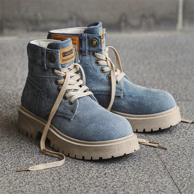 Cowboy boots new autumn thick soled Martin boots fashionable retro washed high top big toe shoes for men - V.I.P Digital Presence