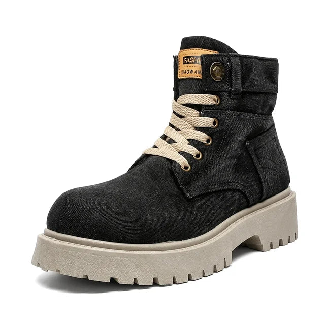 Cowboy boots new autumn thick soled Martin boots fashionable retro washed high top big toe shoes for men - V.I.P Digital Presence