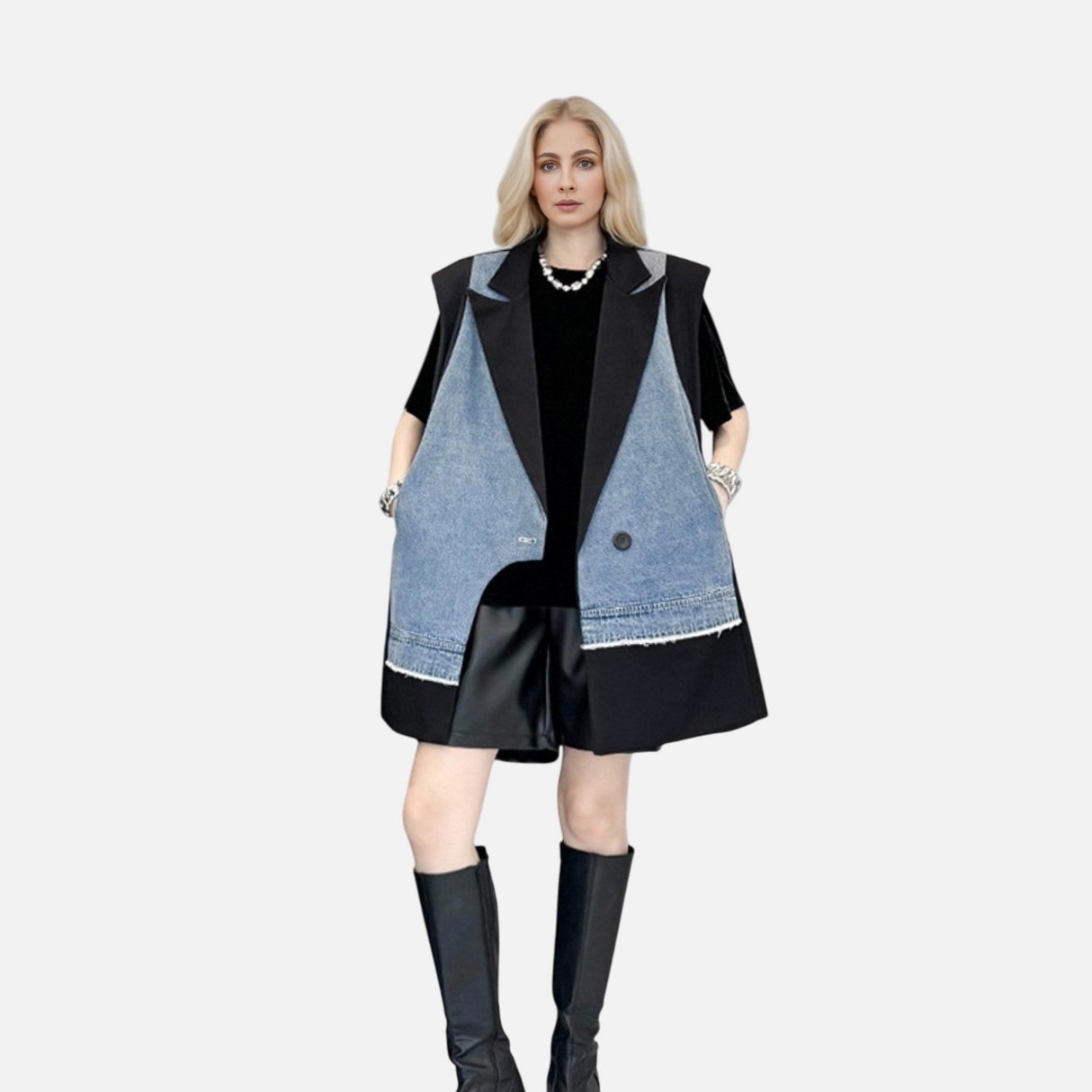 Cowboy patchwork suit vest women's irregular fashion vest jacket - V.I.P Digital Presence