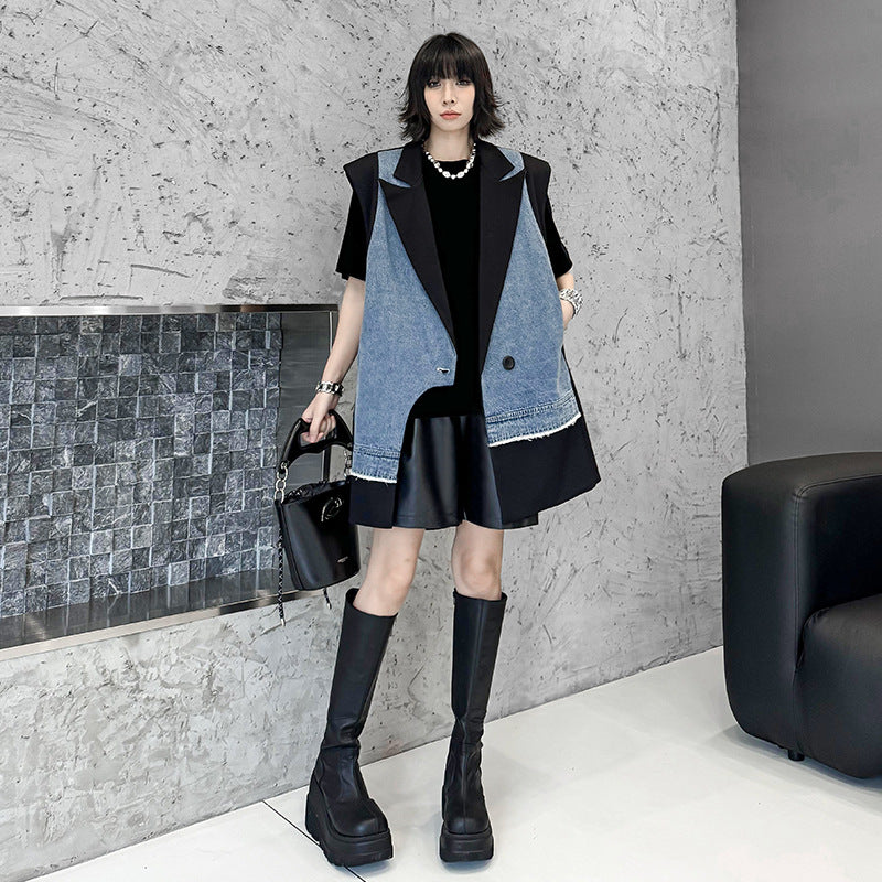 Cowboy patchwork suit vest women's irregular fashion vest jacket - V.I.P Digital Presence